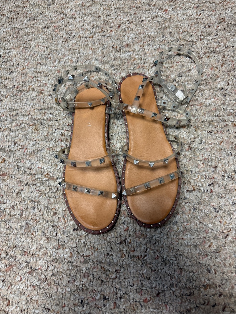 Madden Girl Clear Studded Strap Sandals with Tan Footbed